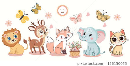 Cute Woodland and jungle Animals Design Elements illustration 126150053