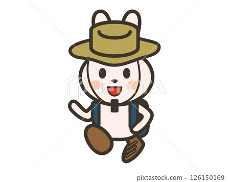 一隻穿著戶外服裝散步的可愛兔子的插圖 一隻穿著戶外服裝散步的可愛兔子的插圖 126150169