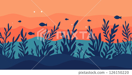 Underwater Scene with Fish and Seaweed 126150220