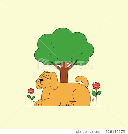 Cartoon Dog Resting Under a Tree Cartoon Dog Resting Under a Tree 126150275