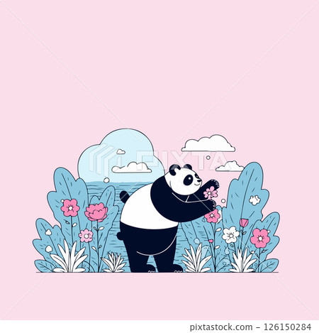 Panda with Flowers 126150284