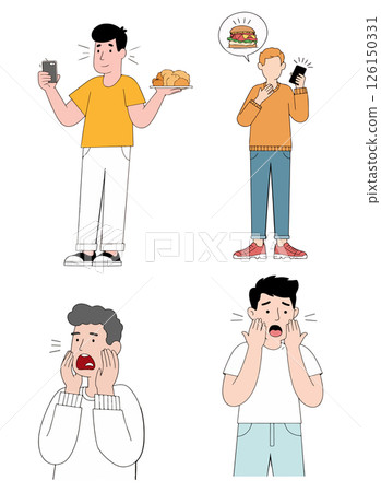 Cartoon characters with food and expressions 126150331