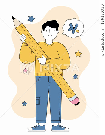 Boy with Oversized Pencils Boy with Oversized Pencils 126150339