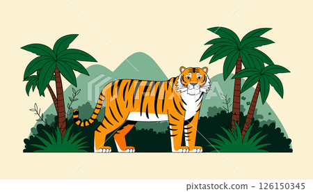 Cartoon Tiger in Jungle Setting 126150345
