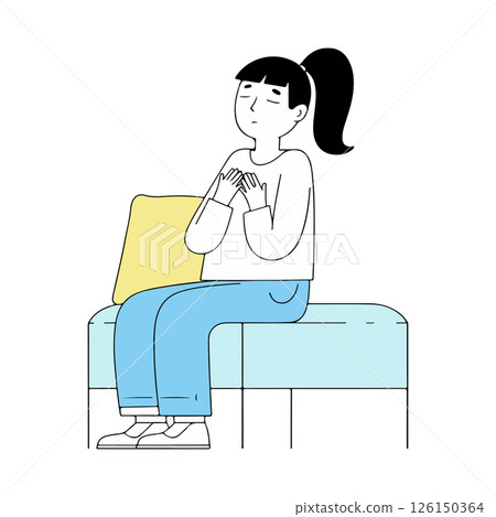 Woman Meditating on a Bench 126150364