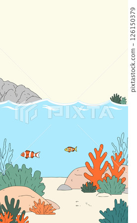 Cartoon Underwater Scene with Fish and Coral 126150379