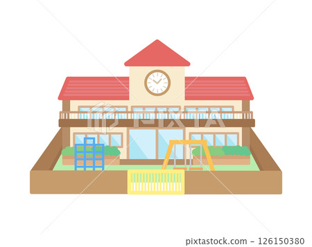 Kindergarten nursery school building illustration 126150380
