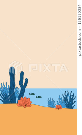 Stylized Underwater Scene with Fish and Coral Stylized Underwater Scene with Fish and Coral 126150384