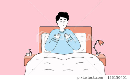 Man in Bed with Hands on Chest 126150401
