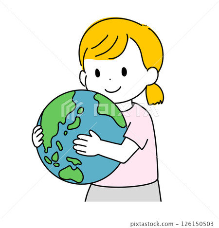 Illustration of a girl holding the earth (SDGs, environment, children of the future) 126150503