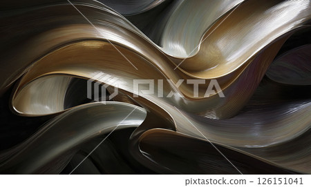 AI-generated item. Abstract background with smooth wavy lines in black and beige colors. 126151041