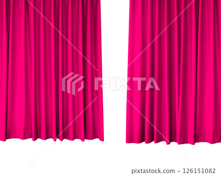 Separated pink curtains on white background. 126151082