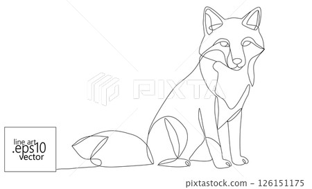 Fox single line drawing. Continuous outline animal design graphic. Wildlife illustration logo branding print. Minimalist style white background vector 126151175