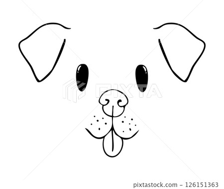 Cute animal face, dog puppy pet comic doodle with expressions. Set heads with delicious lick tongue, mouth, adorable emotions. Comic cartoon or kawaii fanny pet 126151363