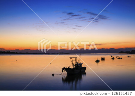 Fishing boat on the morning sea 126151437