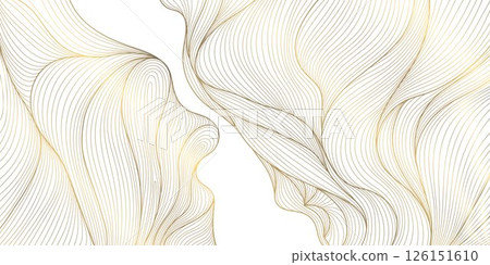 Vector golden line wave on white background. Abstract premium luxury elegant illustration, wavy Japanese ornament, flow water, ocean, organic shape pattern 126151610