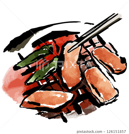 炭烤烤肉手繪插畫 126151857