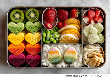 Colorful bento lunchbox with fruit, vegetables and rice 126152196
