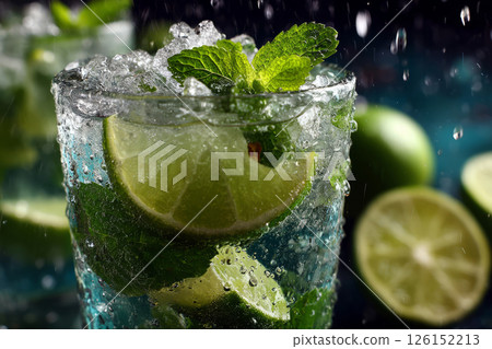 Mojito cocktail with lime, mint and crushed ice 126152213