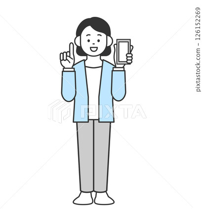 一位女士用智慧型手機解釋的向量插圖 126152269
