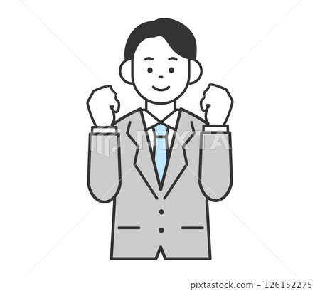 向量圖的一位微笑的商人，在空中揮舞著拳頭 126152275