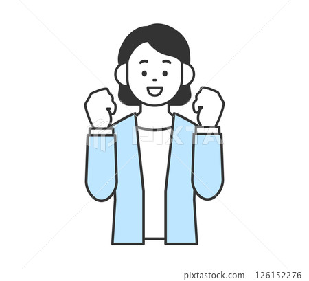 Vector illustration of a smiling woman posing with her fist in the air 126152276
