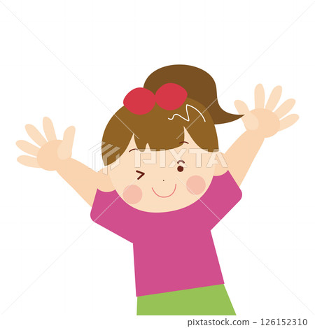 Illustration of a winking girl raising her arms in the air 126152310