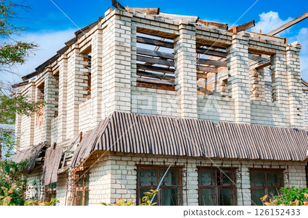 ruined old brick two-storey building 126152433
