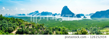 panorama view of mountains in Phangnga bay with mangrove forest in andaman sea Thailand 126152434
