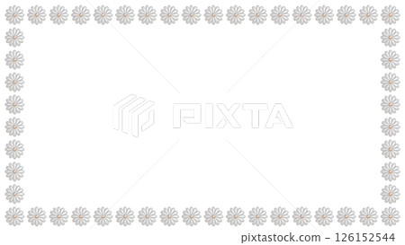 3DCG illustration of a white flower pearl frame. Pearl beads arranged in a rectangular shape in 16:9. 126152544