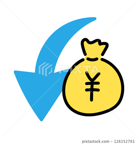 Handwritten money bag going down Handwritten money bag going down 126152781