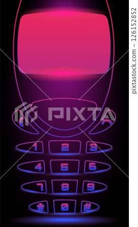 Vector illustration. Conceptual art design. Zoomed pink-blue mobile with glowing keys. Concept of e2k culture, retro media Vector illustration. Conceptual art design. Zoomed pink-blue mobile with glowing keys. Concept of e2k culture, retro media 126152852