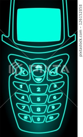 Vector illustration. Conceptual art design. Minimal neon phone with large screen and control pad. E2k digital age meets abstract retro tech. 126152858