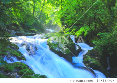 The light shines through the Kikuchi Valley (Tengu Falls, Kikuchi City) 126152897