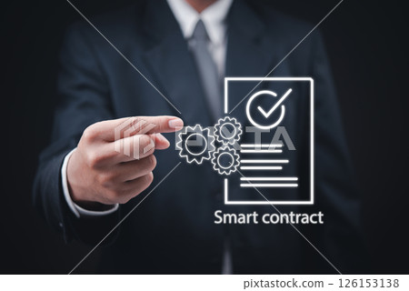 Smart contract automation, secure digital agreement, blockchain business transaction, decentralized finance, AI-powered contract execution, cloud-based legal document verification. 126153138