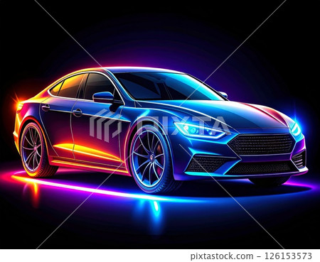 Colorful glowing modern car over black background 126153573