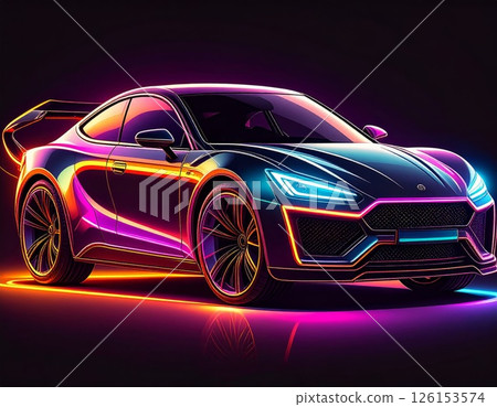 Colorful glowing modern car over black background 126153574