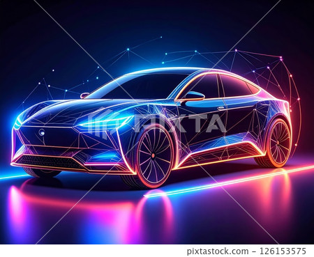 Colorful glowing modern car over black background Colorful glowing modern car over black background 126153575