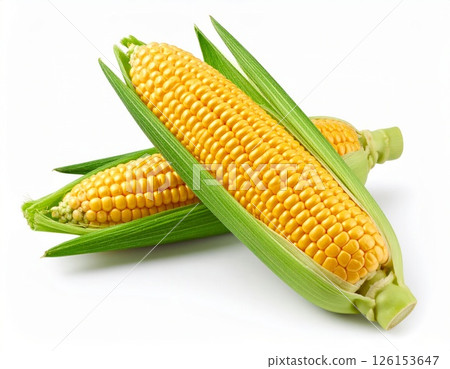 Fresh yellow corn over white background 126153647