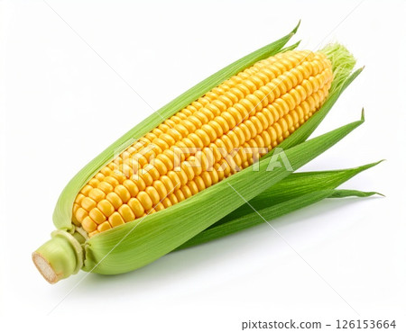 Fresh yellow corn over white background 126153664