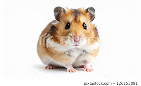 Hamster over white background, close view hamster sitting on the ground 126153881