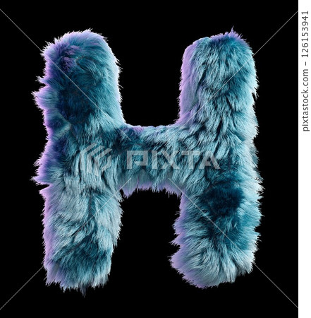Blue Furry Letter H on a White Background Artfully Designed 126153941