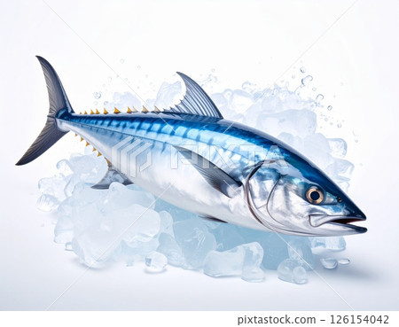 Frozen fish with ice over white background 126154042