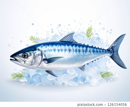 Frozen fish with ice over white background 126154056