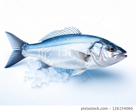 Frozen fish with ice over white background 126154060