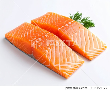 Piece of red salmon fish meat over white background Piece of red salmon fish meat over white background 126154177
