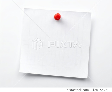 White note paper with a pin over white background 126154250