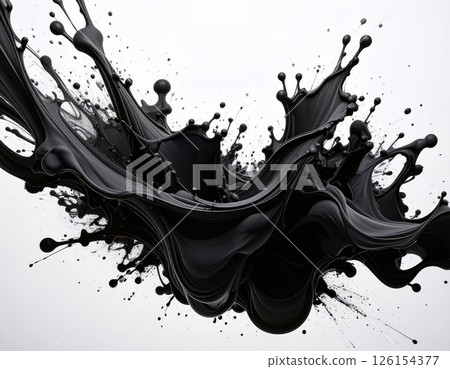 Black ink splash over white background, abstract splash form Black ink splash over white background, abstract splash form 126154377