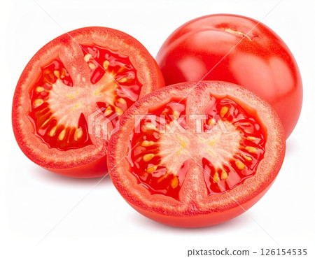 Cut tomato slice over white background Cut tomato slice over white background 126154535