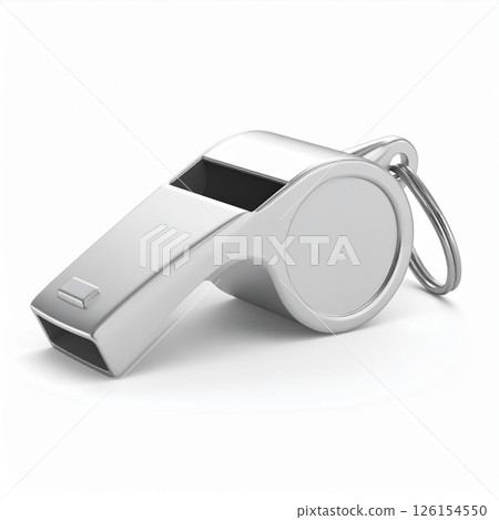 Metal sports whistle over white background Metal sports whistle over white background 126154550